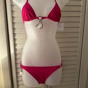 NWT Christian Dior Pink Crystal Charm Bikini Swim Set Luxury Designer Swimwear